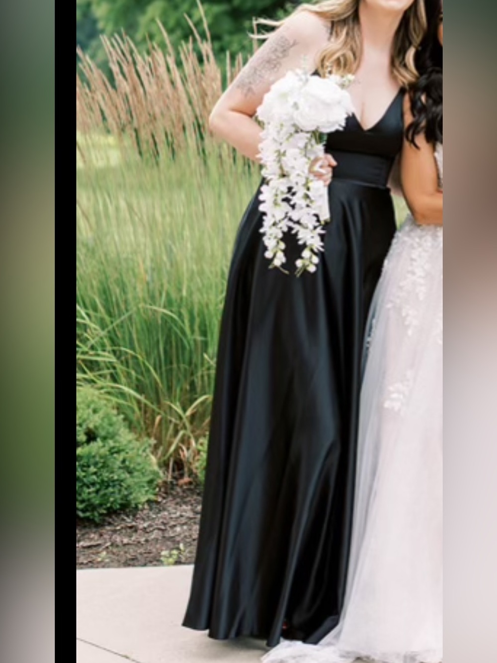 David's Bridal Black Satin V-Neck Maxi Gown
